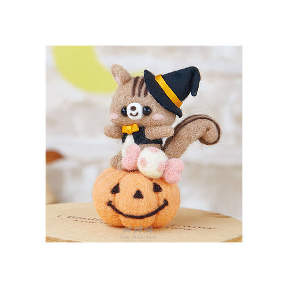 DIY needle felting halloween pumpkin squirrel craft kit